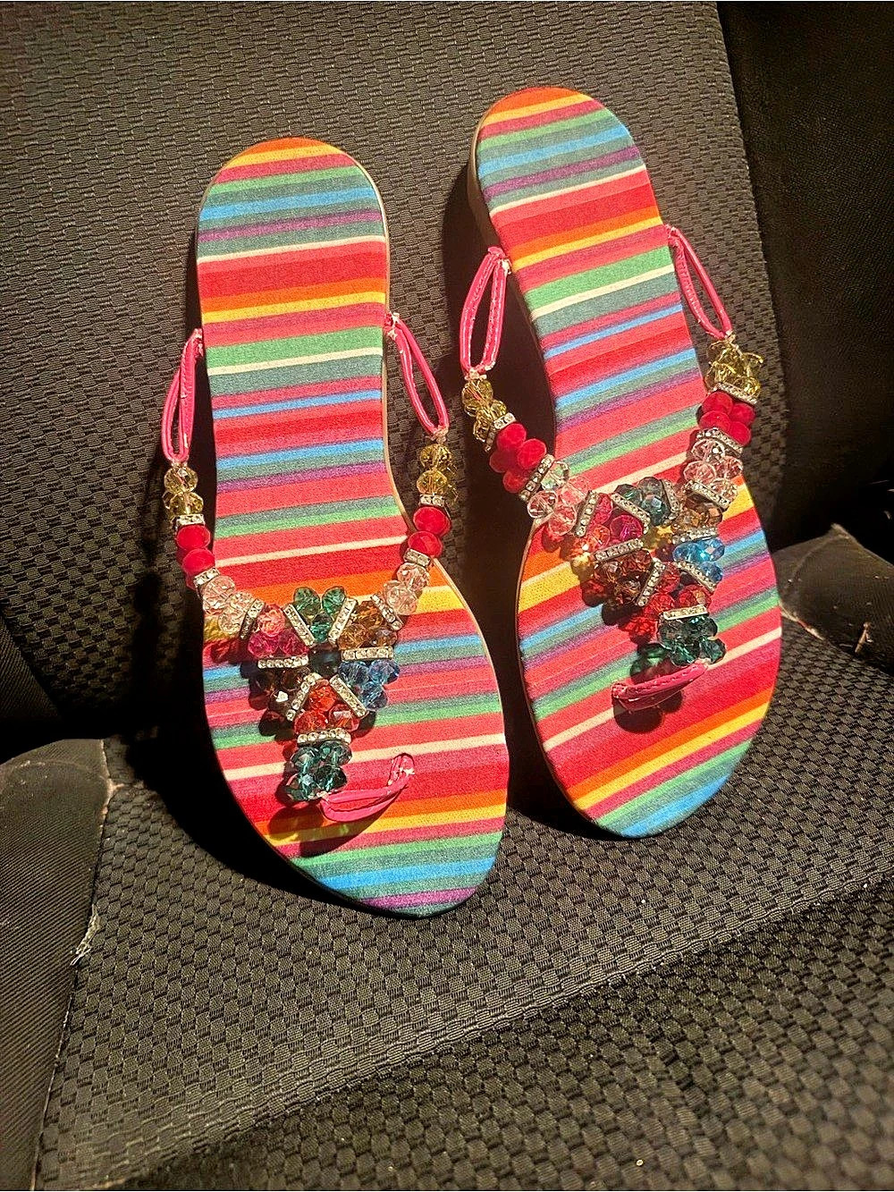 Striped Beaded Sandals in Multicolor Like New